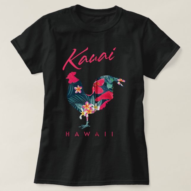 T-shirt Kauai Hawaii Fleur Hibiscus Poulet Amoureux Souven (Design devant)
