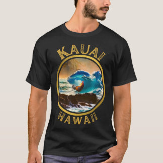 T-shirt Kauai Hawaii Poulet Coq Surf Vague café Desi