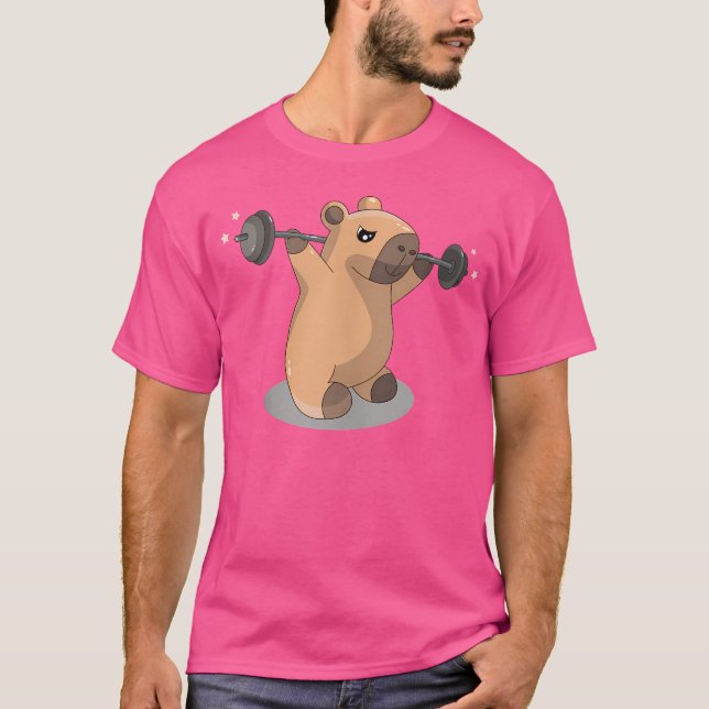 T-shirt Kawai Capybara Bodybuilder Weightlifter Barbell Gy (Devant)