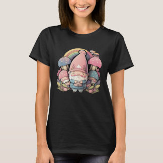 T-shirt Kawai Cute Pink Gnomes Mushrooms Rainbow Happy Eas