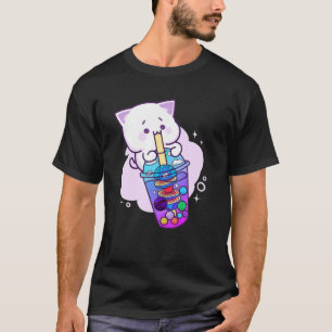 T-shirt Kawaii Anime Boba Galaxy Chat Planet Thé Cute Kitt