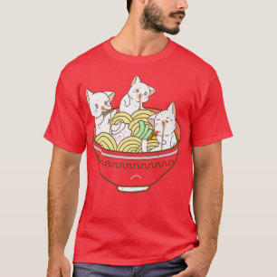T-shirt Kawaii Anime Cat Japanese Ramen Noodles 