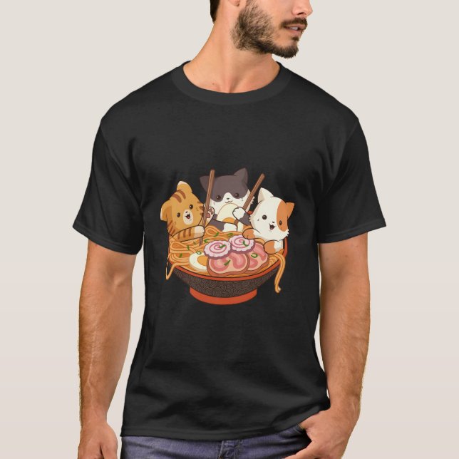 T-shirt Kawaii Anime Cats Otaku Japonais Ra Noodles (Devant)