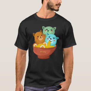 T-shirt Kawaii Anime Chat Chemise Japonaise Ramen nouilles