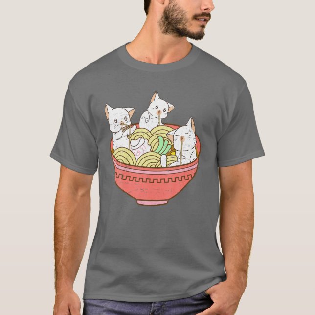 T-shirt Kawaii Anime Chat Japonais Ramen Noodles - Kitten  (Devant)