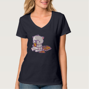 T-shirt Kawaii Anime Chat Manger Pizza Cute Kitten Chat Ne