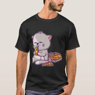 T-shirt Kawaii Anime Chat Manger Pizza Cute Kitten Chat Ne