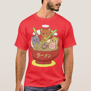 T-shirt Kawaii Anime Chat Manger Ramen Japonais Noodle Asi