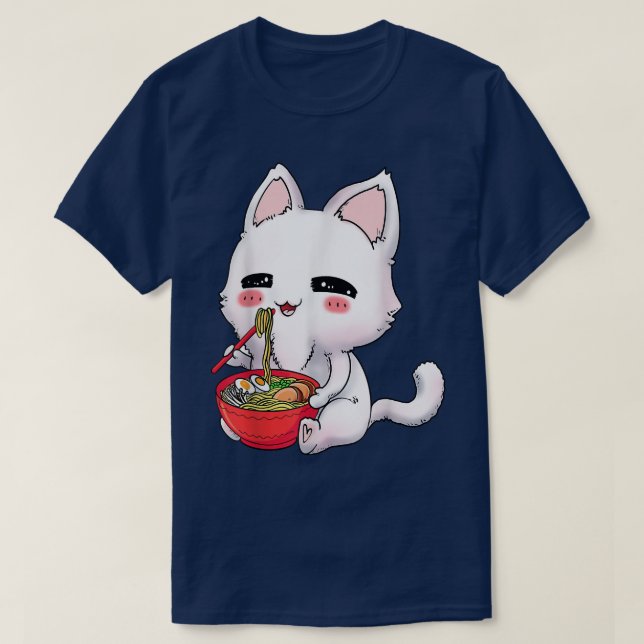T-shirt Kawaii Anime Chat Ramen Bowl nouilles japonaises L (Design devant)