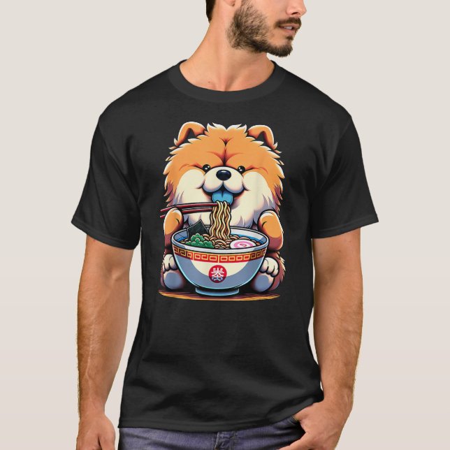 T-shirt Kawaii Anime Chow Chow Dog Ramen (Devant)