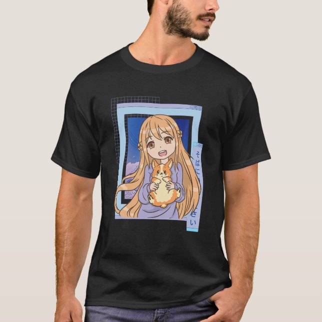 T-shirt Kawaii Anime Corgi Chien fille Manga Otaku Lover (Devant)