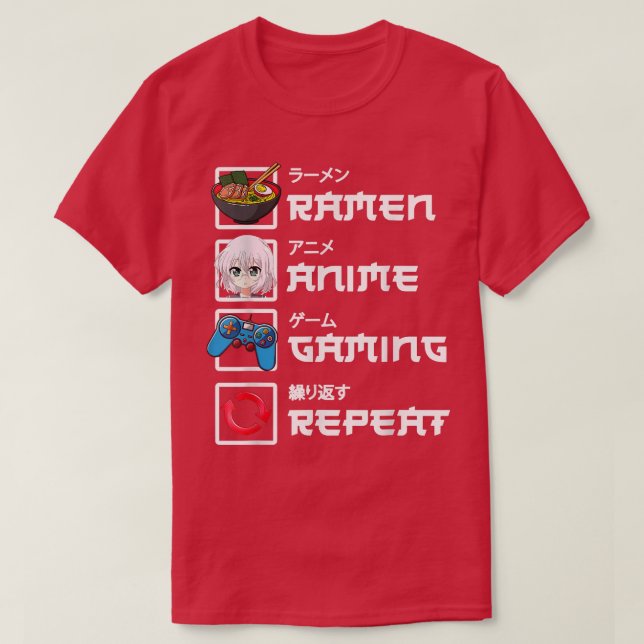 T-shirt Kawaii Anime Japonais Ramen Amusant Gamer Jeu Garç (Design devant)