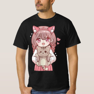 T-shirt Kawaii Anime Kawaii Amoureux des chats Otaku