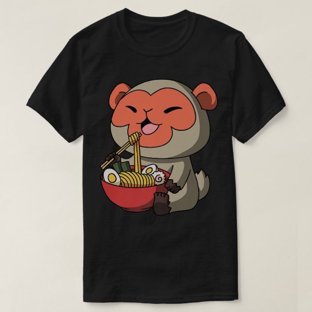 T-shirt Kawaii Anime Macaque Singe asiatique nouilles japo (Design devant)