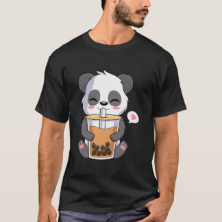 T-shirt Kawaii Anime Panda Drinking Boba Bubble Tea