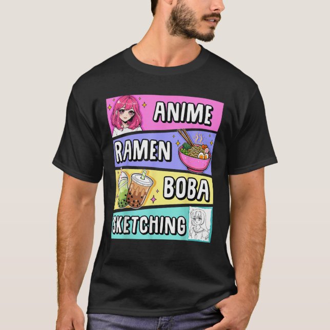 T-shirt Kawaii Anime Ramen nouilles Sketting Boba Tea Japa (Devant)