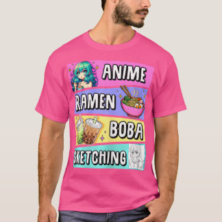 T-shirt Kawaii Anime Ramen nouilles Sketting Boba Tea Japa