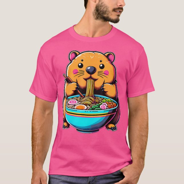 T-shirt Kawaii Anime Wombat Ramen (Devant)