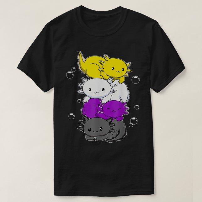 T-shirt Kawaii Aolotl Pile Nonbinary Flag LGBTQ  (Design devant)