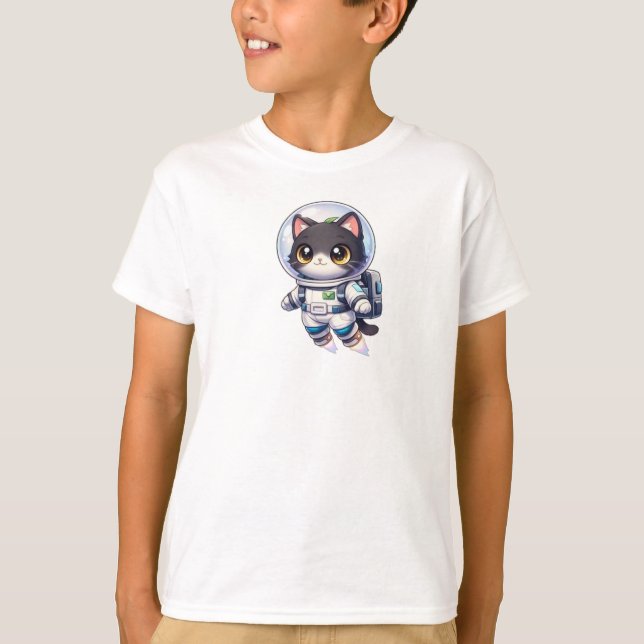 T-shirt Kawaii Astronaut Cat Cartoon – Cute Space Kitty (Devant)
