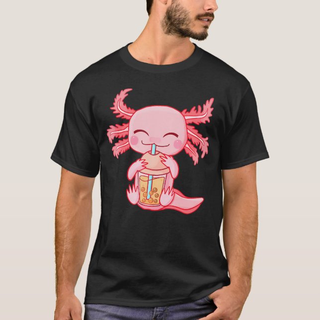 T-shirt Kawaii Axolotl Boire Boba Bubble Tea Anime Girl (Devant)