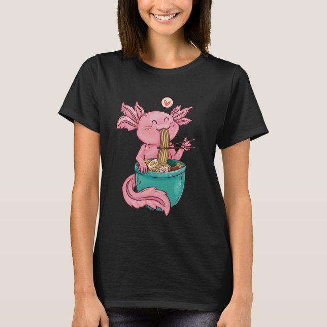 T-shirt Kawaii Axolotl Eating Ramen Noodles Anime For Girl (Devant)
