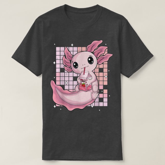 T-shirt Kawaii Axolotl Lait de fraise japonais Shake anim (Design devant)