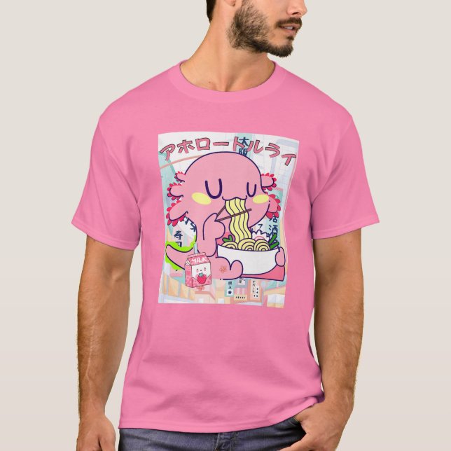 T-shirt Kawaii Axolotl Life Ramen fraise Lait Shake Ja (Devant)