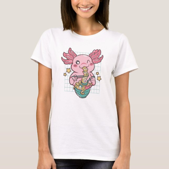 T-shirt Kawaii Axolotl mange Ramen (Devant)