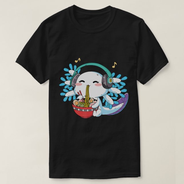 T-shirt Kawaii Axolotl Manger Ramen nouilles Anime Kids Bo (Design devant)