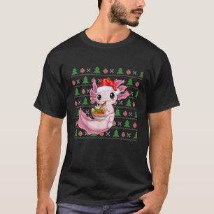 T-shirt Kawaii Axolotl Manger Ramen Santa Hat Noël laid