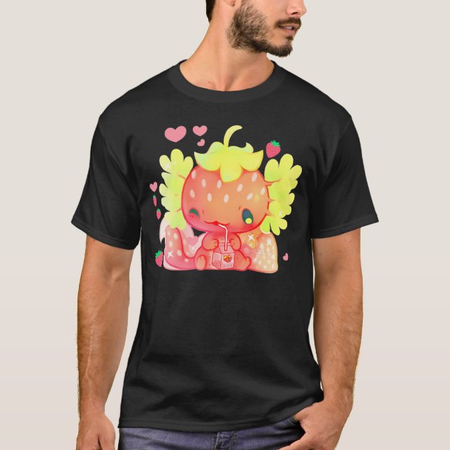 T-shirt Kawaii Axolotl Strawberry Milk Shake Japanese Anim (Devant)