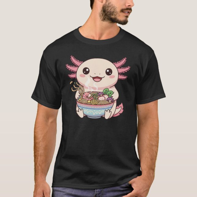 T-shirt Kawaii Axolotl with Ramen Bowl (Devant)
