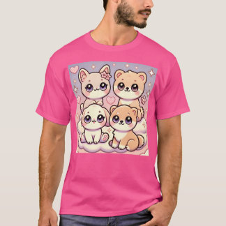 T-shirt Kawaii Baby Animaux - Chat Shiba Bunny Et Ours Sur
