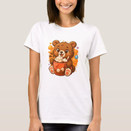 T-shirt Kawaii Bear Cub Hot Cocoa - Chocolat Cute Cosy