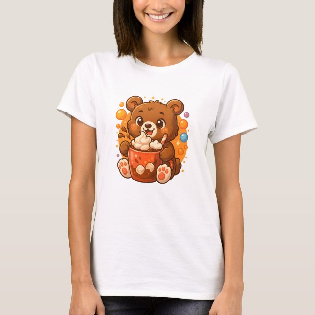 T-shirt Kawaii Bear Cub Hot Cocoa - Chocolat Cute Cosy (Devant)