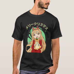 T-shirt Kawaii Blonde Anime Girl Et Corgi Chien Noël P