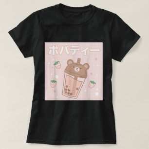 T-shirt Kawaii Boba Bear   Thé au lait de fraise mignon