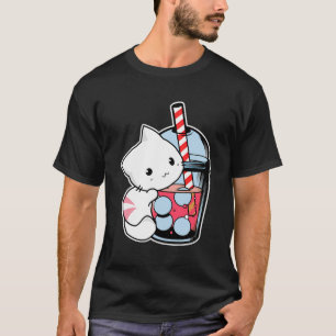 T-shirt Kawaii Boba Cute Anime Chat Boire Thé Kawaii