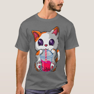 T-shirt Kawaii Boba Tea Cat, Japonais Neko Bubble Tea Funn