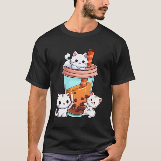 T-shirt Kawaii Boba Tea Cat Neko Bubble Tea Kitten (Devant)