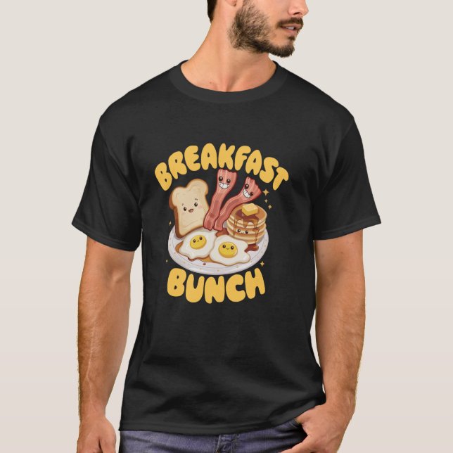 T-shirt Kawaii Breakfast Bunch Pancake Bacon and Eggs (Devant)