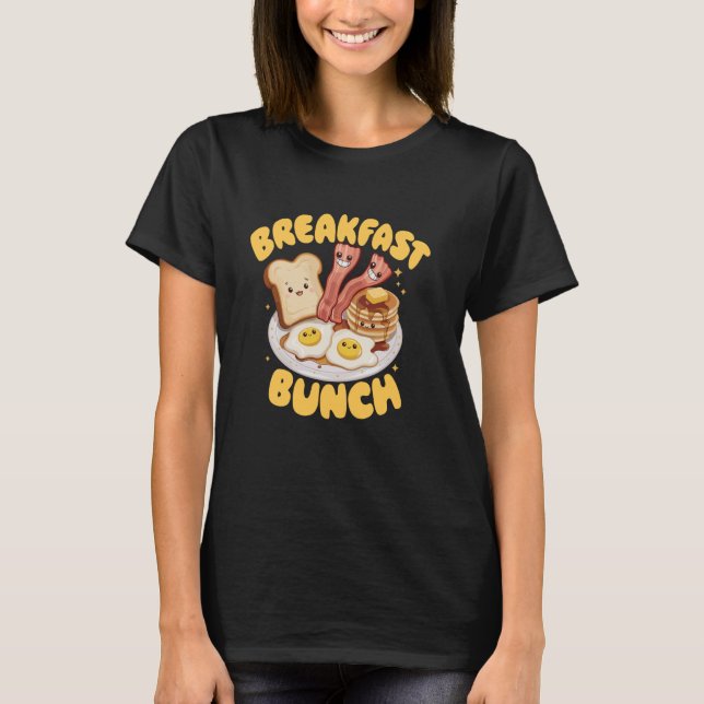 T-shirt Kawaii Breakfast Bunch Pancake Bacon and Eggs (Devant)