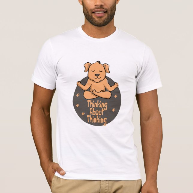 T-shirt Kawaii brun chien pratique yoga pose et pensée (Devant)