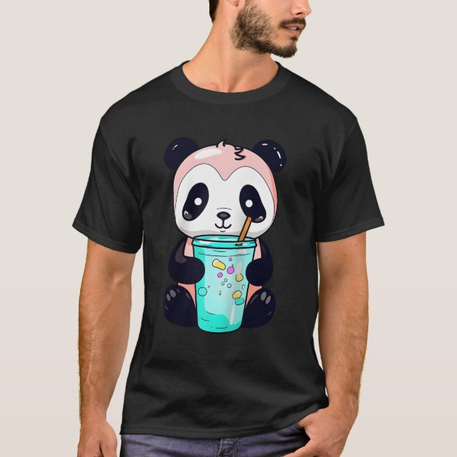 T-shirt Kawaii Bubble Tea Panda Boba-Tea Japonais Baseball (Devant)