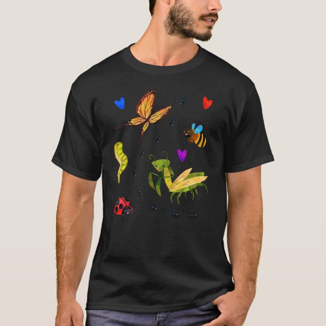 T-shirt Kawaii Bugs Insect Ladybug Bee Mantis Butterfly fo (Devant)