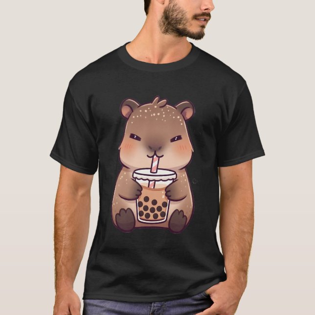 T-shirt Kawaii Capybara Drinking Milk Tea (Devant)
