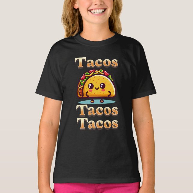 T-shirt Kawaii Cartoon Tacos (Devant)