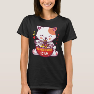 T-shirt Kawaii Cat aime Ramen  Anime Kitty manger Ramen 