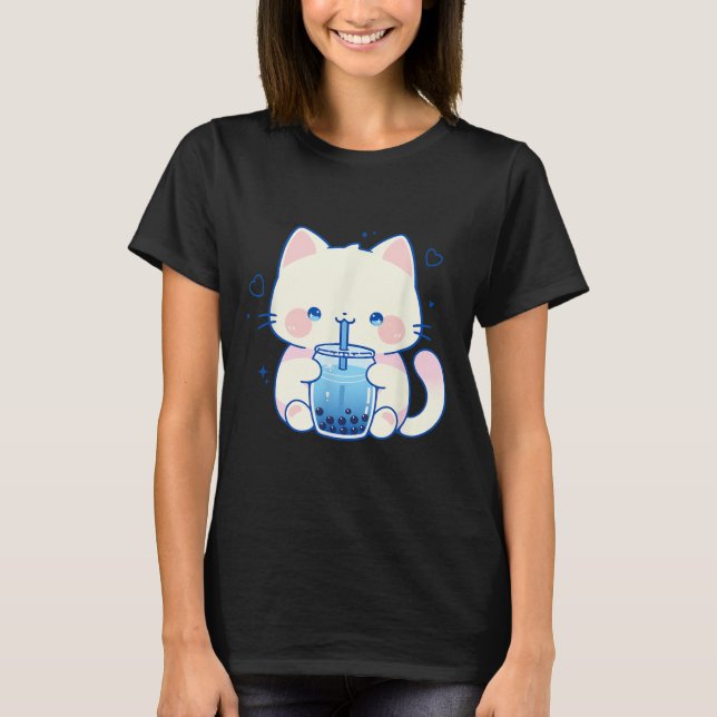T-shirt Kawaii Cat Boba Japanese Cute Aesthetic Anime Girl (Devant)